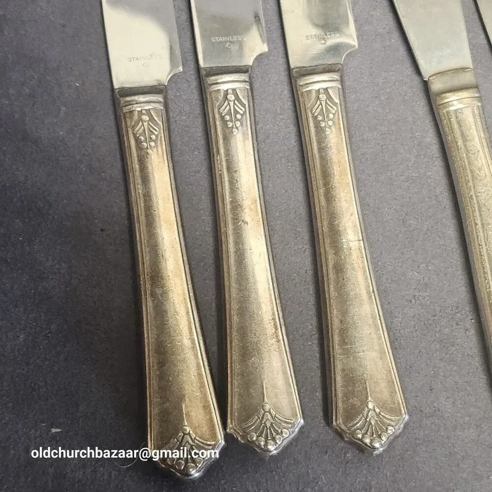 7 Vintage Silver Plated Table Dinner Knives 9”- 2 Different Patterns